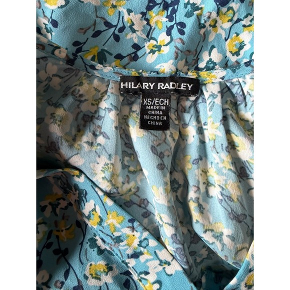 Hilary Radley Womens Floral V-Neck Short Sleeve Blouse Blue Yellow XS - Picture 3 of 3